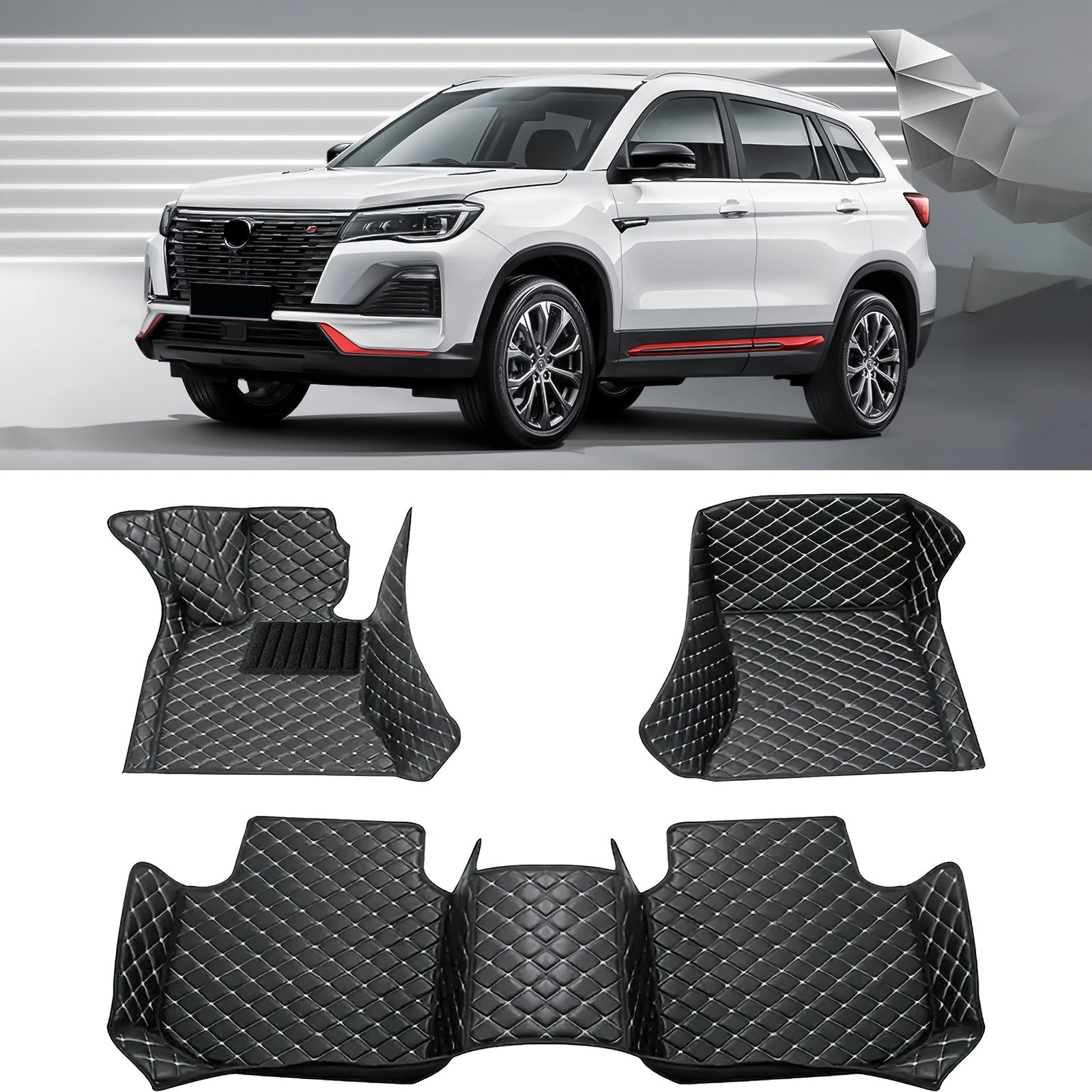 3D Faux Leather Car Floor Mats Set for All-Weather Protection Durable