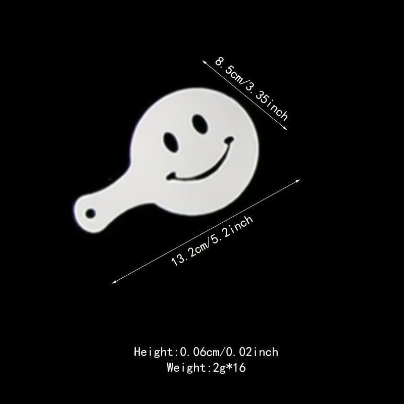 Set of 16 Plastic Coffee Stencils for Latte Art, Cappuccino Decor, Cake DIY