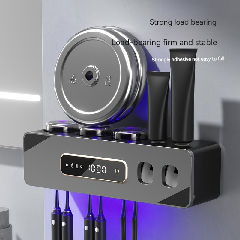 Wall-Mounted Touchless Toothbrush Holder with Drying Rack Rechargeable Lithium Battery