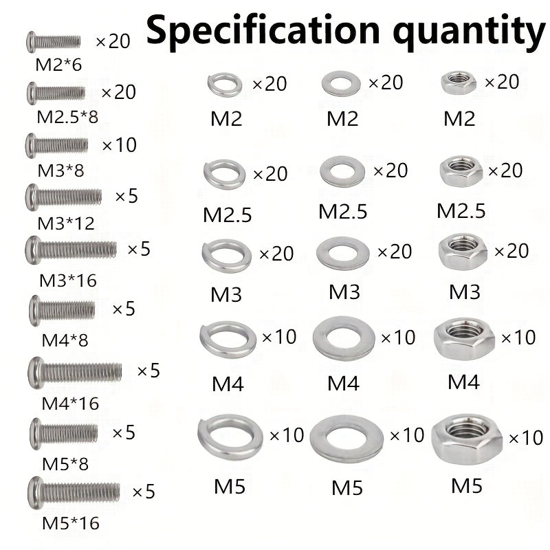 320pcs Metal Hex Nut and Bolt Set M2 to M5 Metric Fasteners