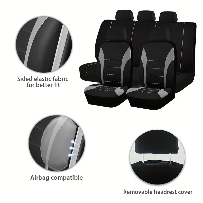 Universal Car Seat Cover Set 9pcs Black Gray Red Blue Cushions Auto Accessories