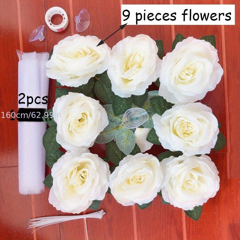 White Rose Car Roof Garland with Door Handle Ribbons 120cm Wedding Decor