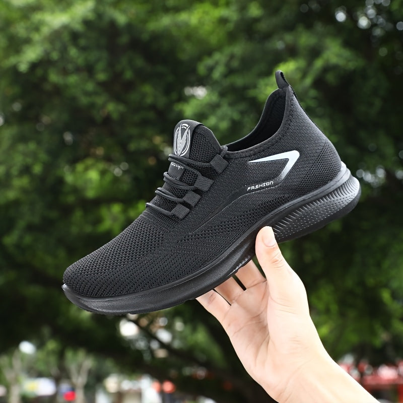 Men's Casual Athletic Sneakers Breathable Knit Upper Non-Slip Rubber Sole Lightweight Black White