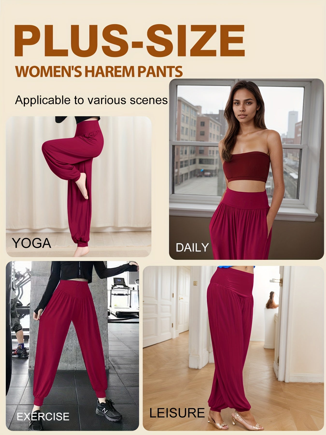 Plus Size High-Waisted Lantern Pants Solid Color Spring Summer