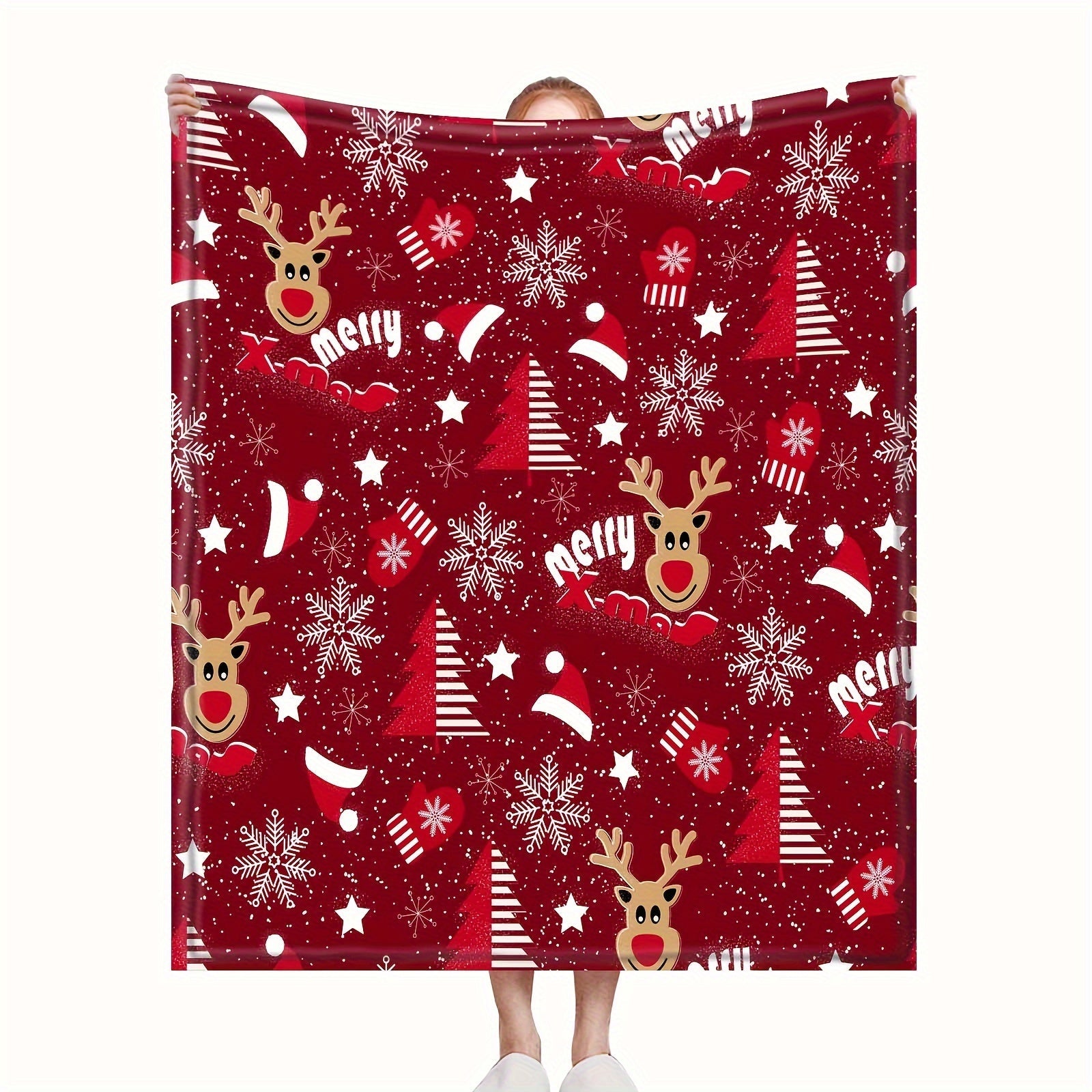 Christmas Reindeer Snowflake Flannel Blanket for Holiday Snuggling
