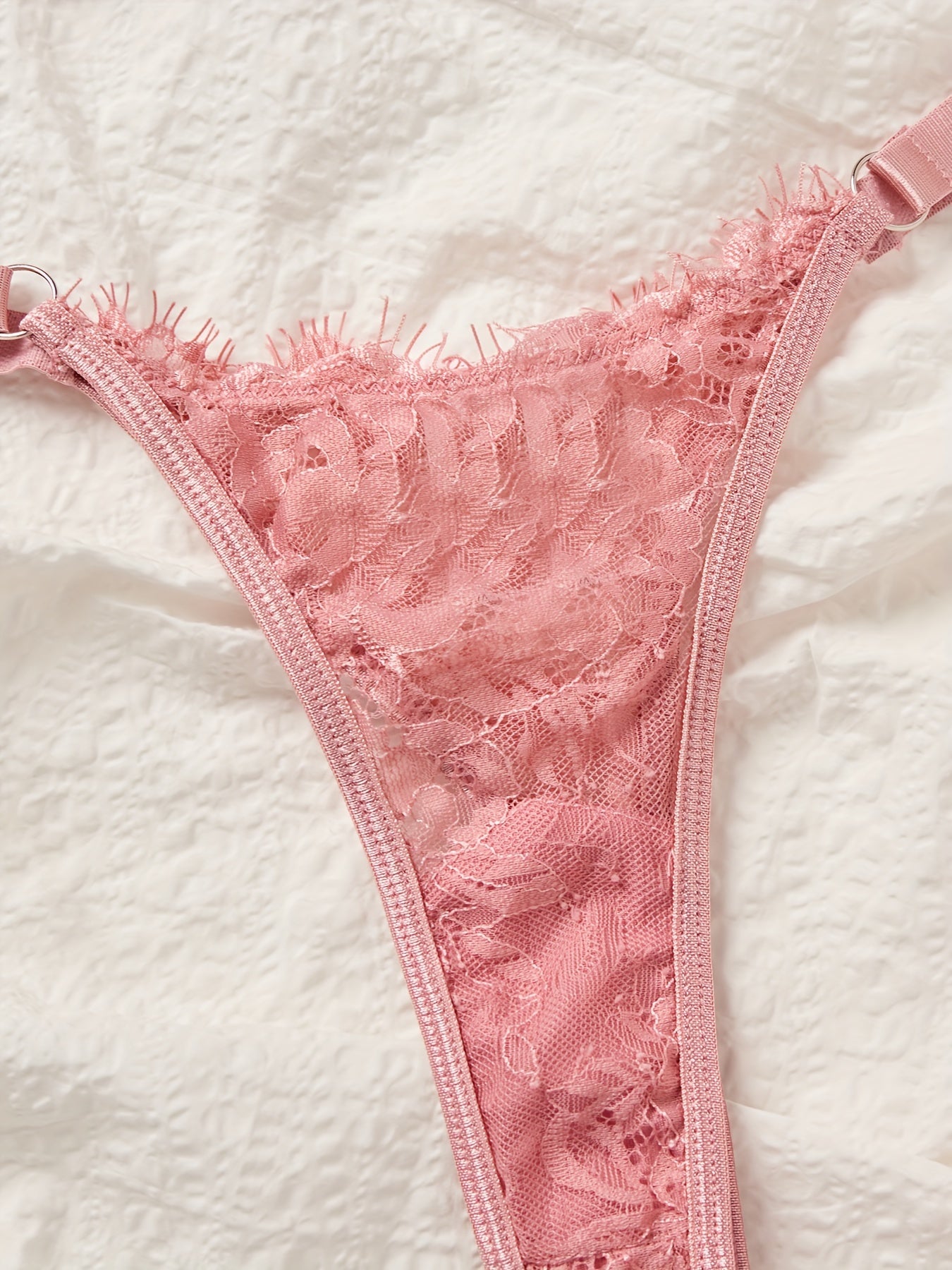 Conjunto de lencería de encaje para mujer con sujetador sin espalda y tanga con tirantes finos