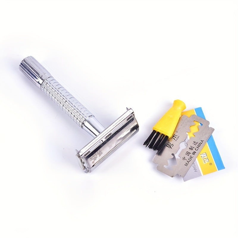 Men's Stainless Steel Double Edge Safety Razor with Handle and Blade