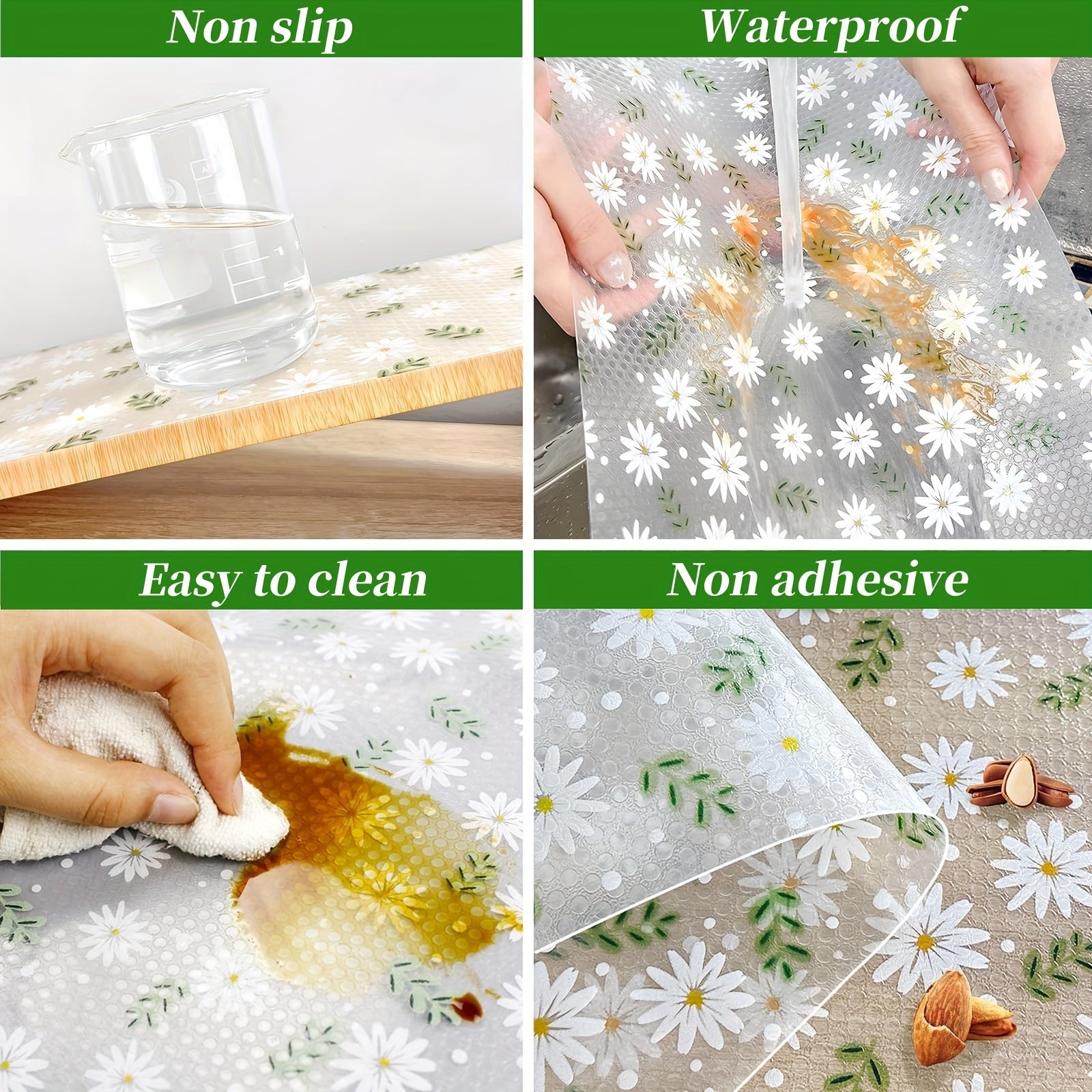 Daisy Pattern Waterproof Oil Stain Resistant Shelf Liner for Kitchen Cabinets Drawers