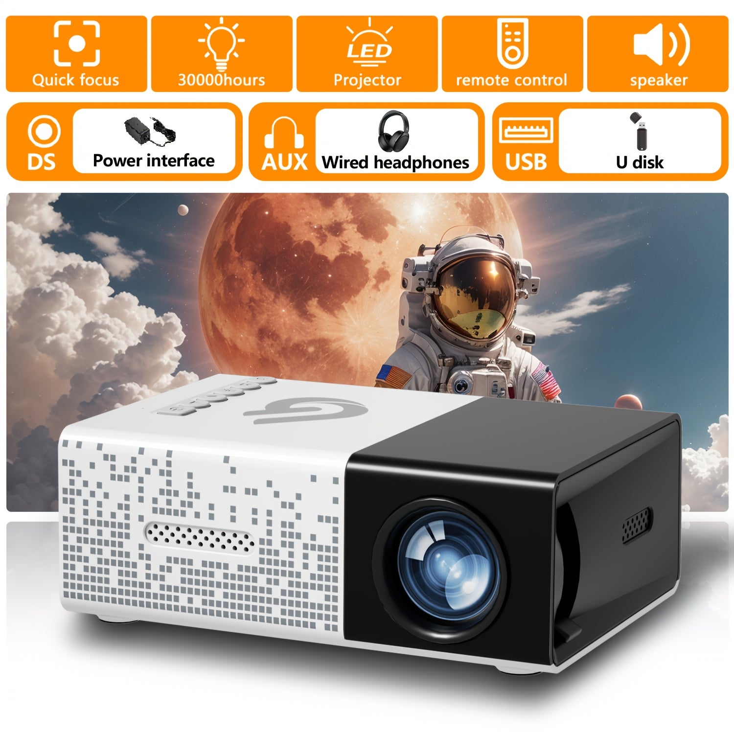 Портативный LED-проектор для домашнего кинотеатра и офиса с пультом дистанционного управления