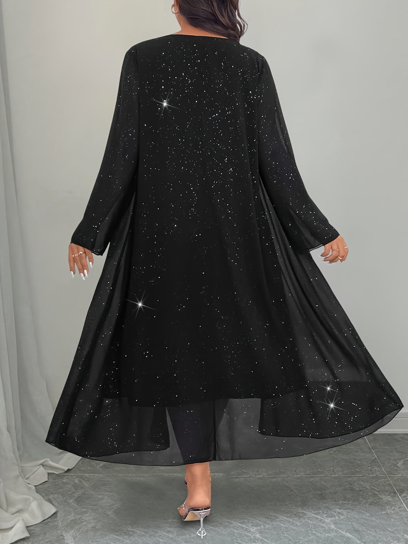 Платье из полиэстера для осени и зимы с круглым вырезом и однотонным цветом