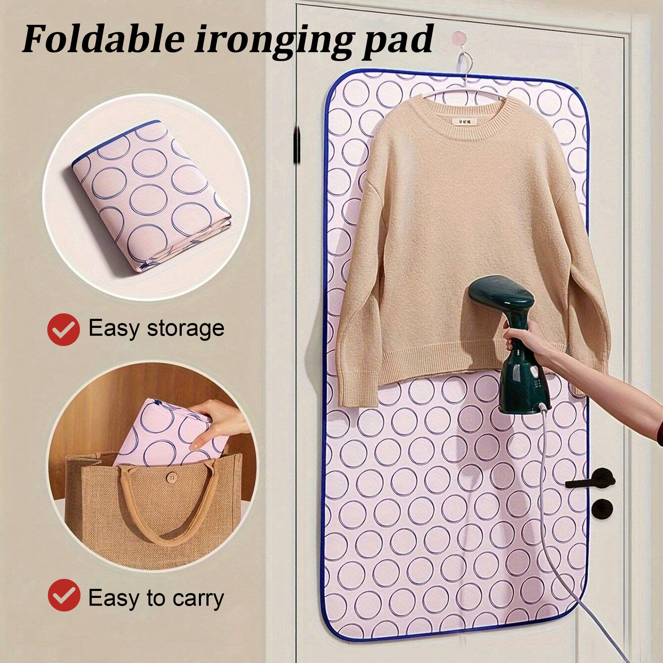 Set of 2 Foldable Ironing Mats and Handheld Board for Travel Dorm Home