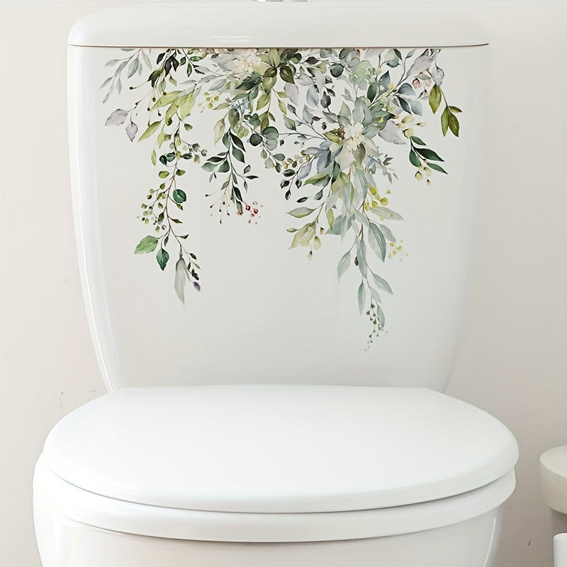 Set of 2 Waterproof Plant-Themed Toilet Stickers for Bathroom Decoration 26.92x31.75cm