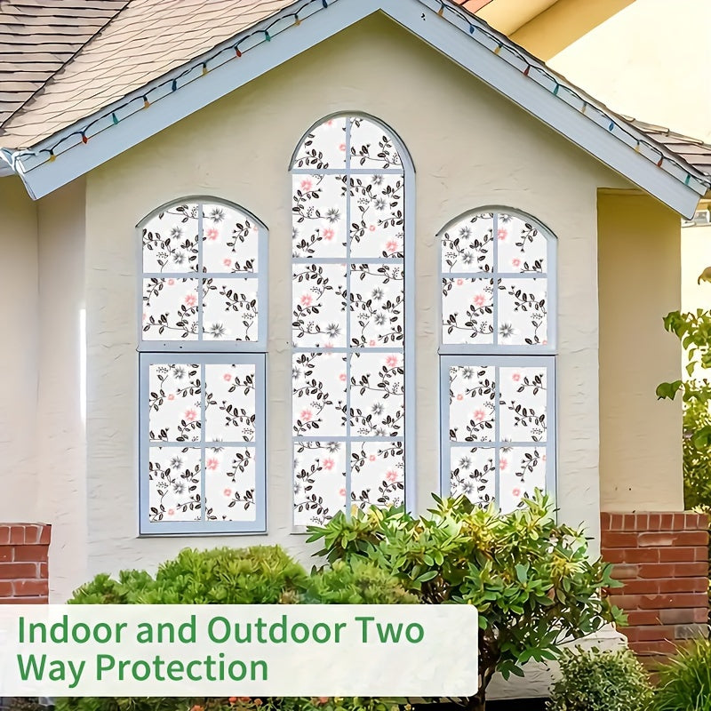 Floral Pattern Window Film Static Cling Privacy Glass Sticker for Home Decor
