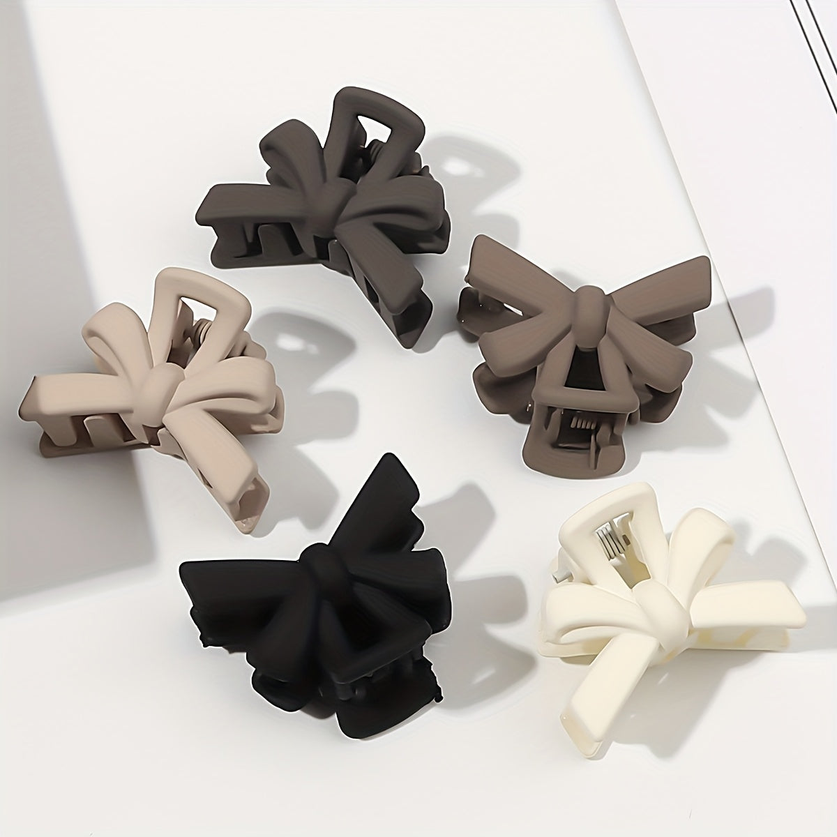 Set of 5 Small Frosted Black Bow Hair Clips for Princess Hairstyles