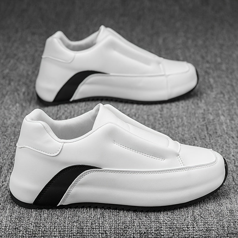Men's Casual Slip-On Sneakers Black White Thick Sole Height Boosting Low Top Round Toe All-Season