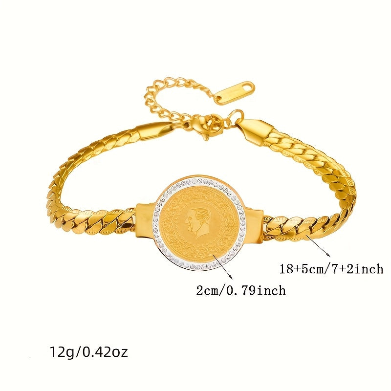 [Mijozlar Sevimlisi] Oltin rangli zanglamas po'latdan yasalgan zamonaviy tangalar bilaguzuk, porloq rhinestone tafsilotlari bilan - Sizning ziyofat va banket kiyimlaringizga mukammal qo'shimcha