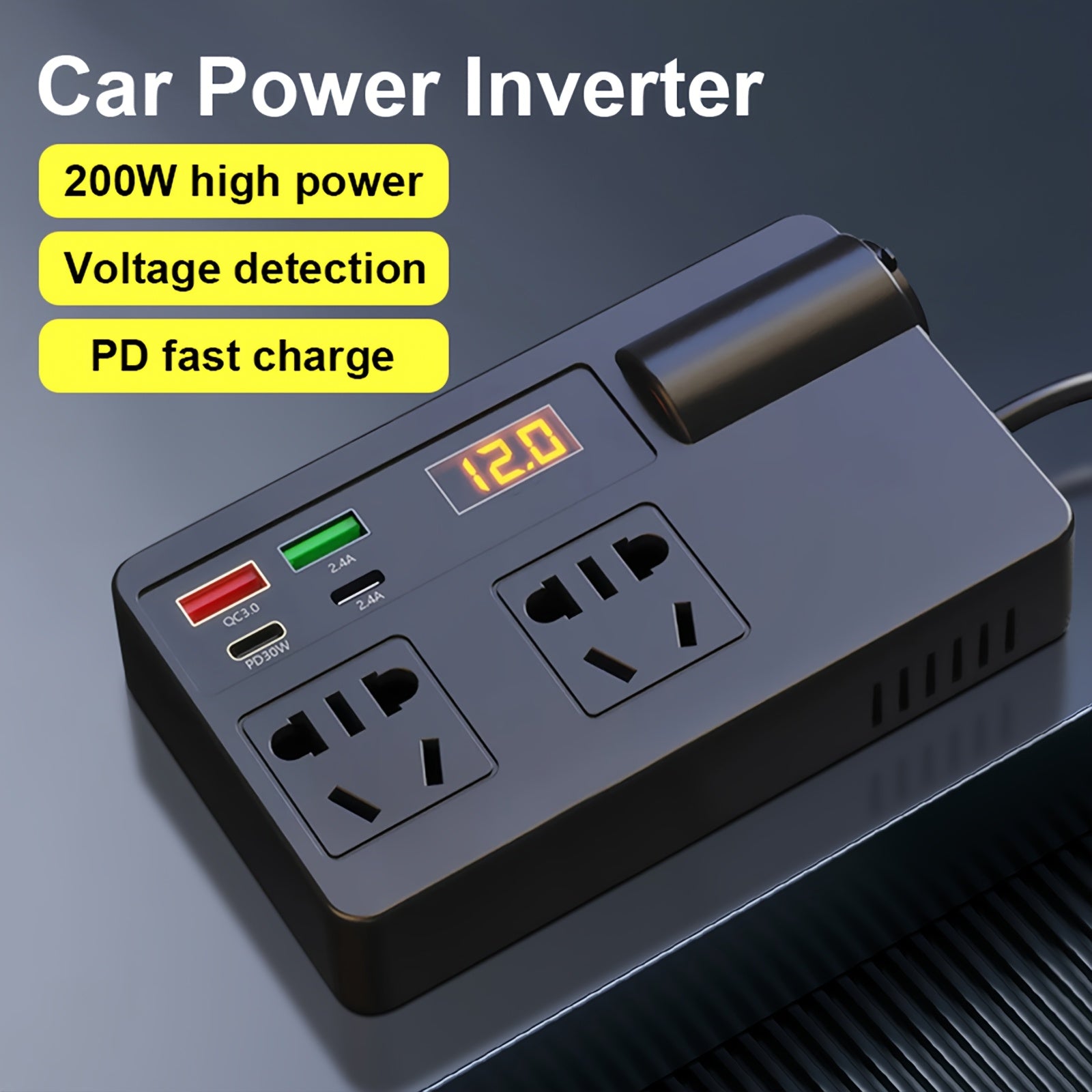 200W автомобильный инвертор питания 12V/24V в 220V с USB PD быстрой зарядкой, компактный
