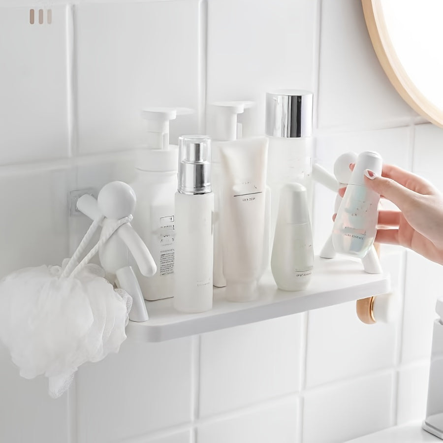 Estante de pared de plástico duradero con diseño humanoide, sin taladro, para baño, sala de estar, dormitorio y balcón, soporta 2kg