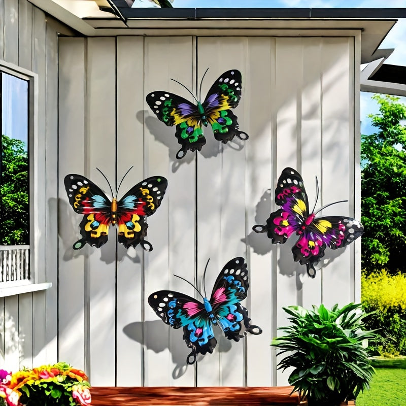 Colorful Metal Butterfly Wall Art 4-Pack Outdoor Garden Decor No Electricity Needed