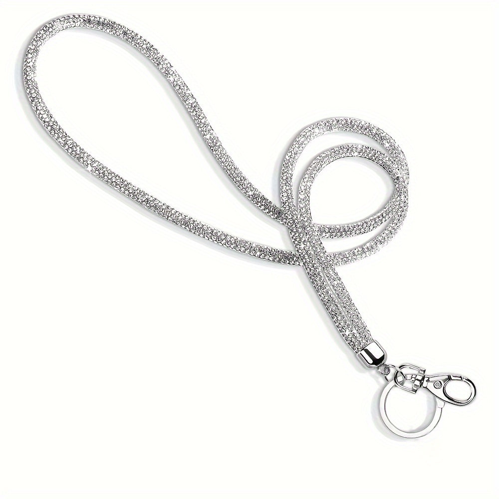 Sparkly Crystal-Studded Office Lanyard with Metal Clasp and Keyring for Women