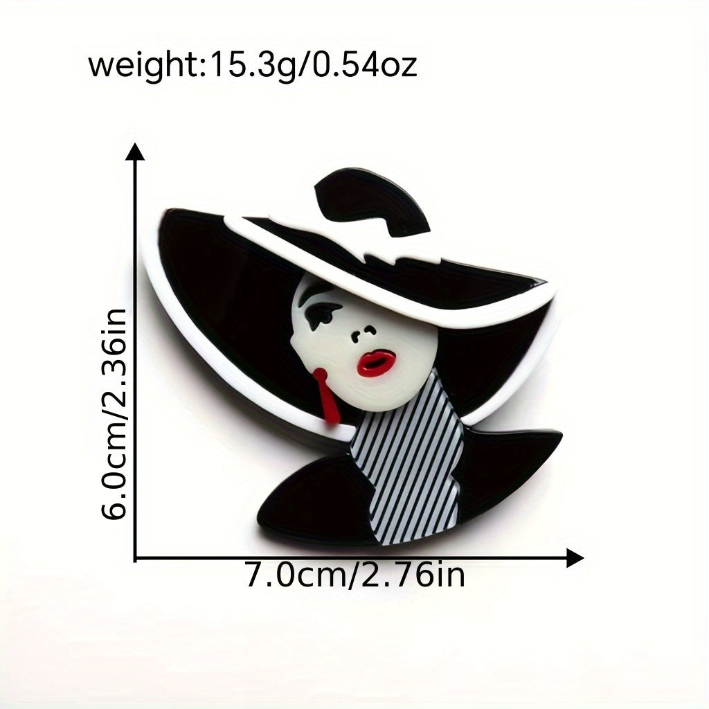 Stylish Acrylic Brooch with Red Glasses and Flower Design