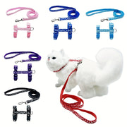Adjustable Cartoon-Print Cat Harness with Leash Soft Polyester Escape-Proof Small Pets