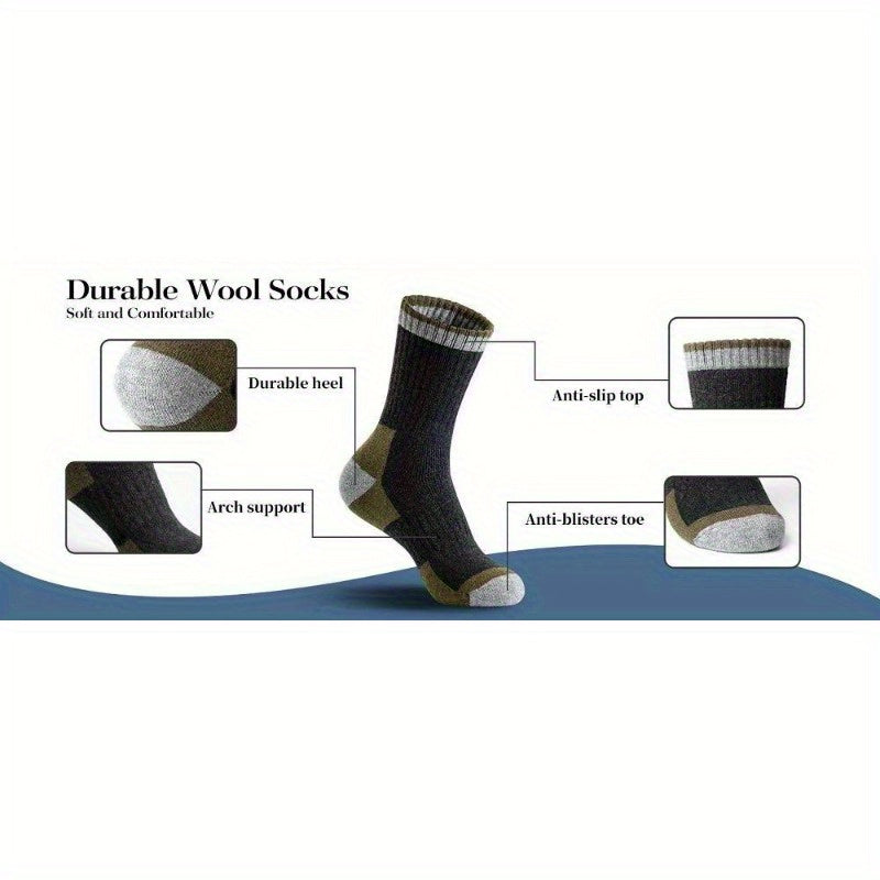 Besh juft erkaklar uchun 100% jun to'qima, bir xil rangda, havo o'tkazuvchi, namlikni yutuvchi, qalin, issiq crew socks ichki va tashqi foydalanish uchun.