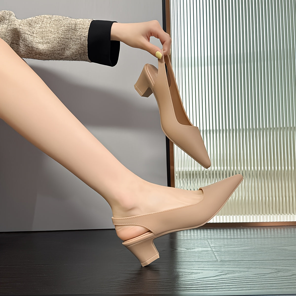 Women's Pointed Toe High Block Heel Shoes Soft Sole Comfortable PU for Work Casual