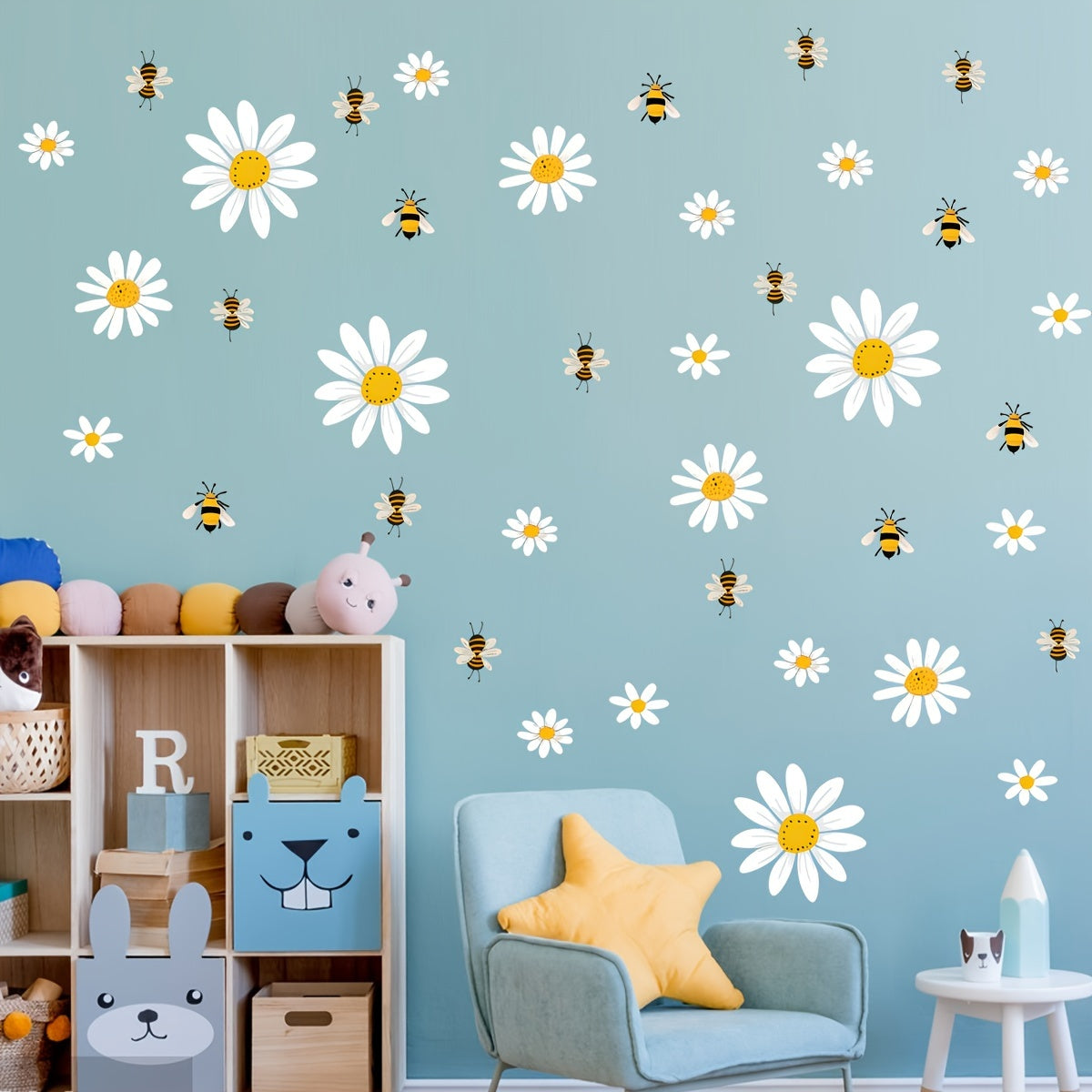 Contemporary Daisy and Bee Window Stickers Set of 3 Self-Adhesive PVC Decals