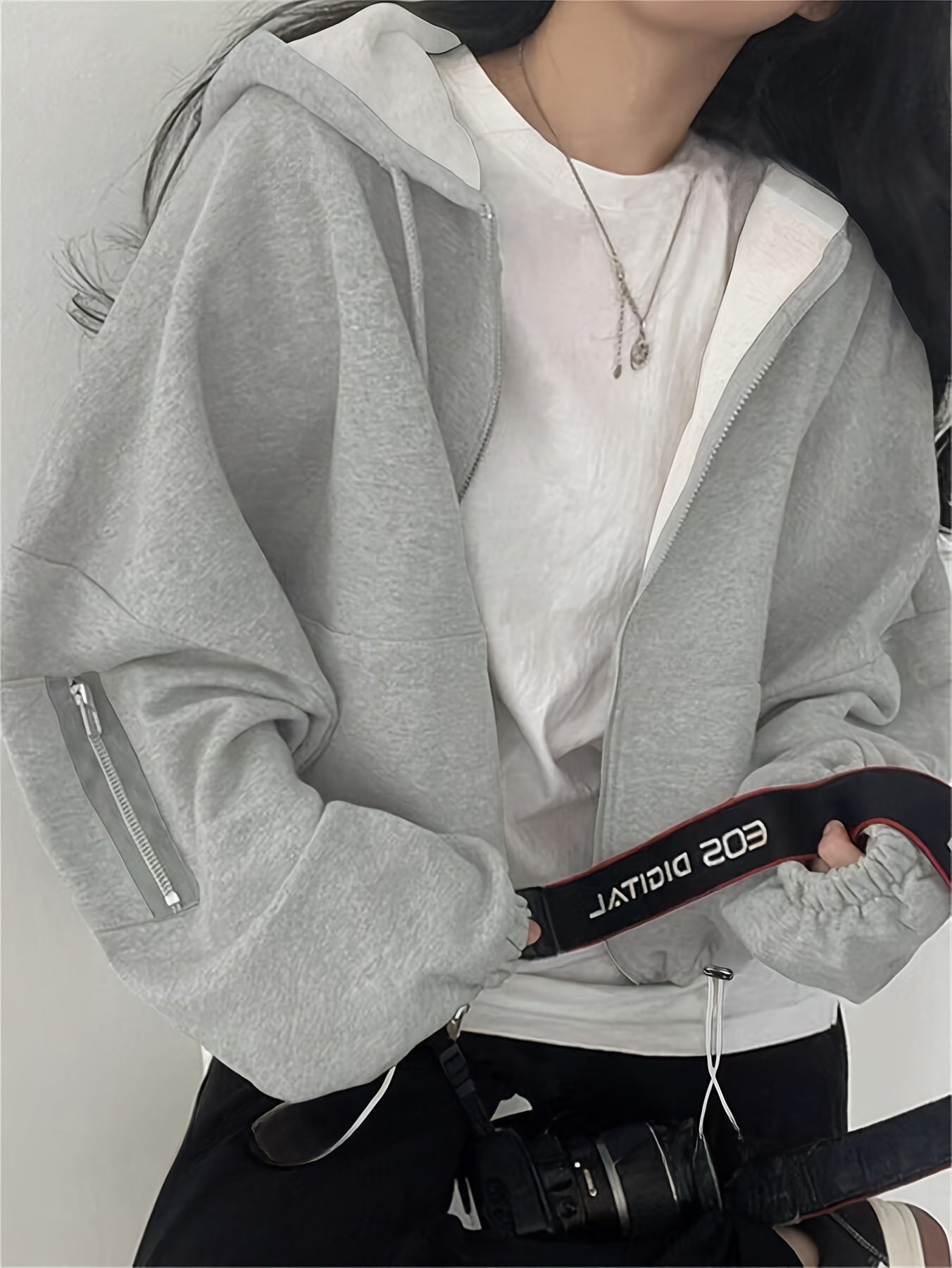 Women’s Y2K Hooded Sweatshirt Short Length Loose Fit Solid Jersey Casual Wear