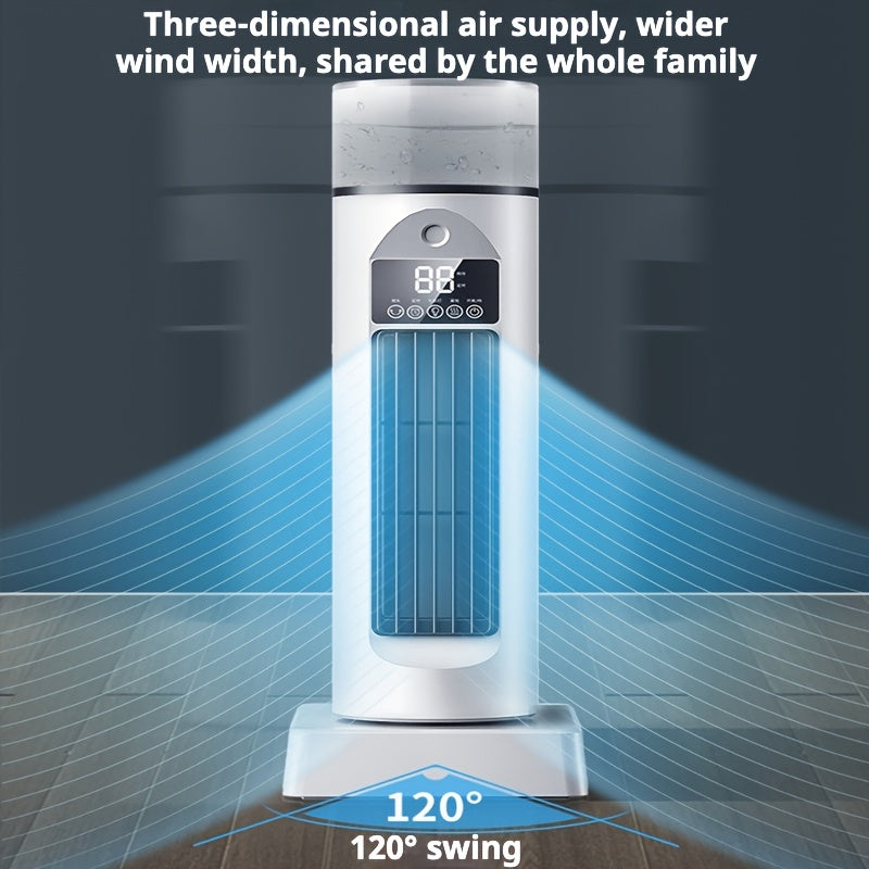 Ventilador de aire acondicionado USB portátil con niebla de agua, oscilación de 120°, temporizador, bajo voltaje, para oficina, dormitorio, exterior