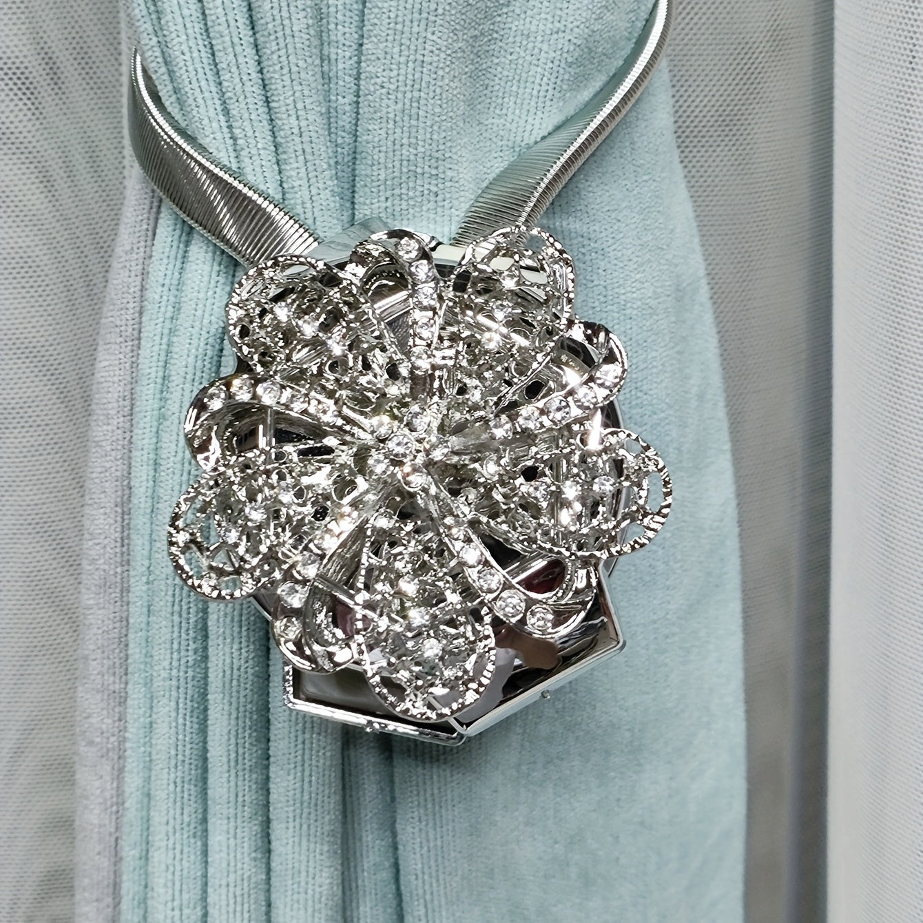 Magnetic Crystal Flower Curtain Tieback Metal Decor for Living Room