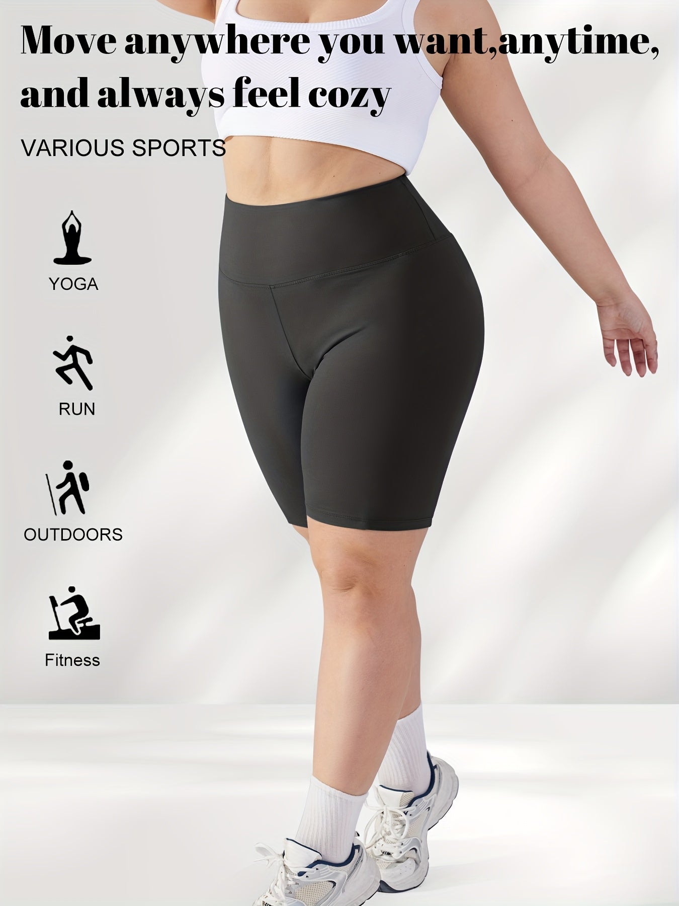 Plus Size High-Waisted Yoga Shorts Non-See-Through Moisture-Wicking Elastic Fabric