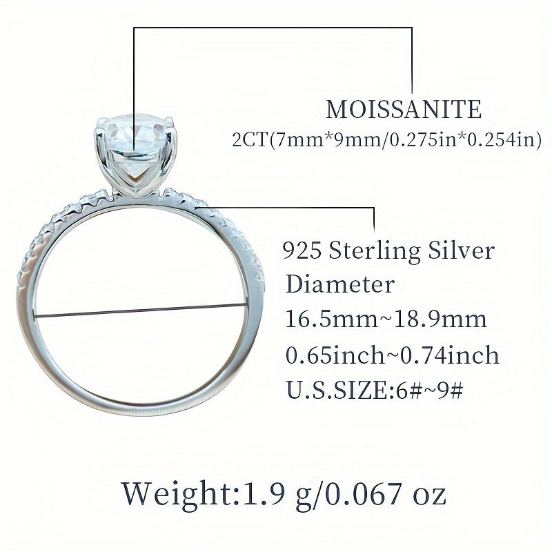 Women's Moissanite Ring 2/3ct Egg Shape Silver Jewelry Gift Certificate