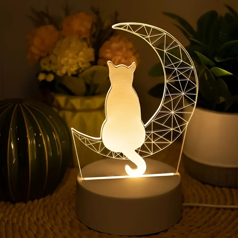 3D Cat Moon Night Light USB Table Lamp Uplight for Home Decor