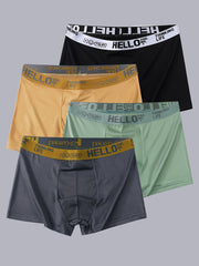 Men's Breathable Polyester Knit Boxer Briefs 4-Pack Quick-Dry Casual Solid