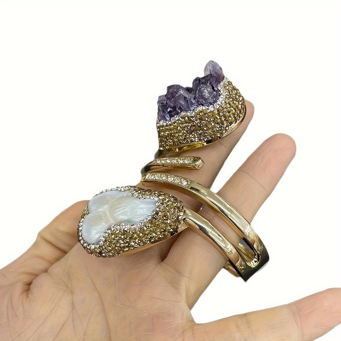 Natural Uruguayan Amethyst Baroque Pearl Beaded Bracelet for Women Copper Jewelry