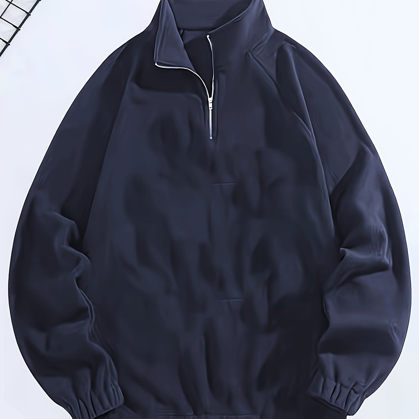 Men's Black Polyester Casual Zip-Up Jacket with Stand Collar and Elastic Cuffs