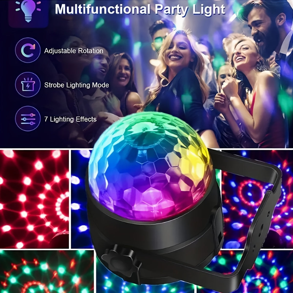 RGB Disco Ball Light with 7 Lighting Modes Remote Control USB Powered for Home Parties Bars Weddings