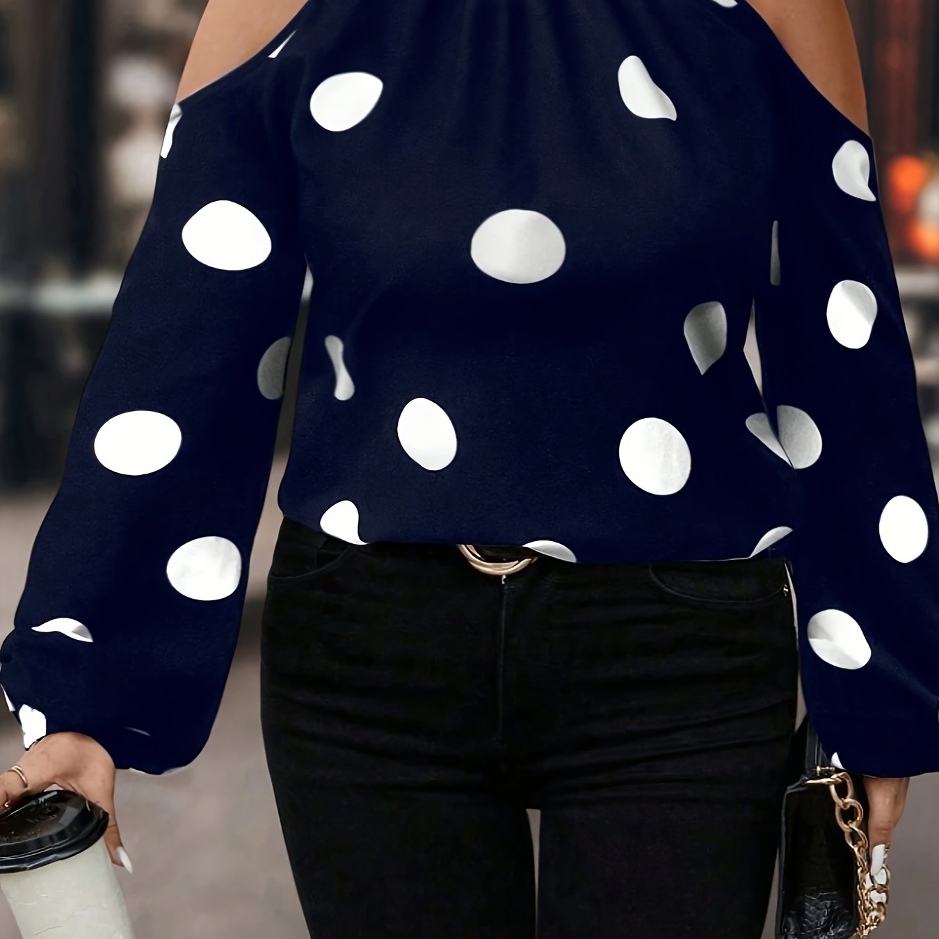 Женская блузка больших размеров с розовым горошком и открытыми плечами, универсальный повседневный топ