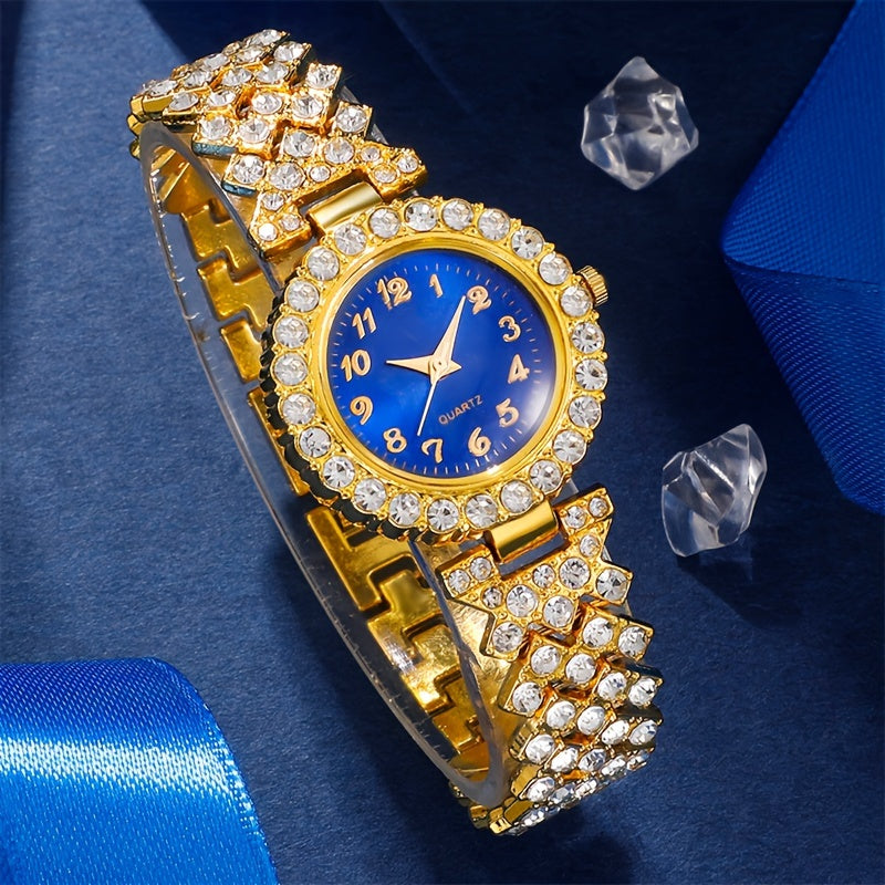 5 ta ayollar uchun rhinestone kvarts soatlari va mos keladigan zargarlik buyumlari sovgʻa to'plami