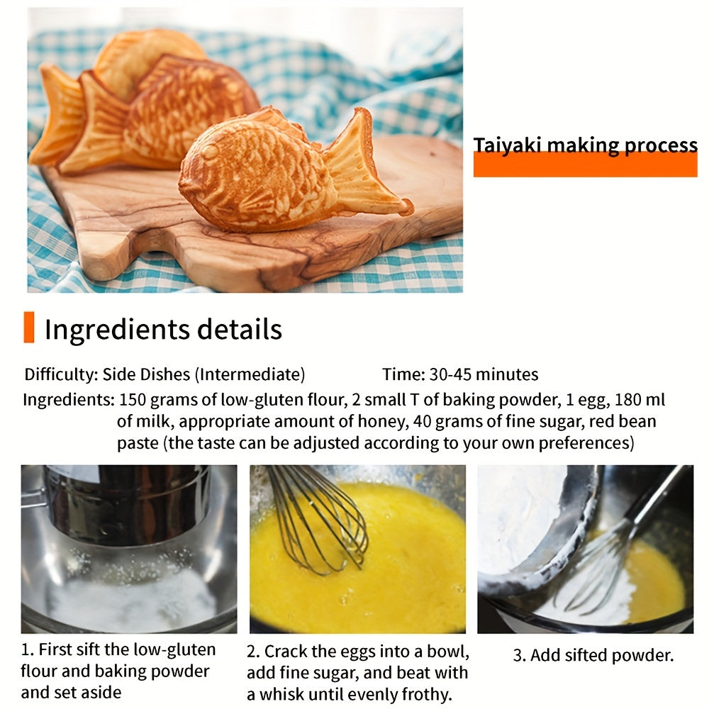 Fish-Shaped Nonstick Aluminum Taiyaki Maker with Handle for Home Grill