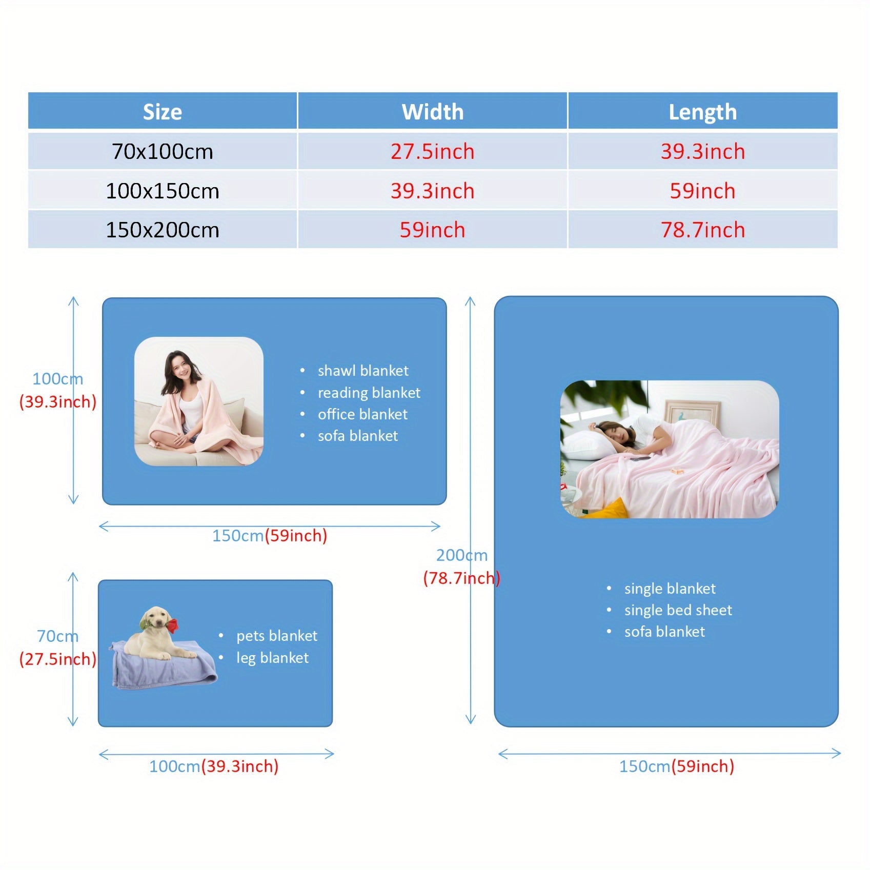 Soft Polyester Flannel Blanket for Pets, Sofas, Beds, Camping, 1 Piece