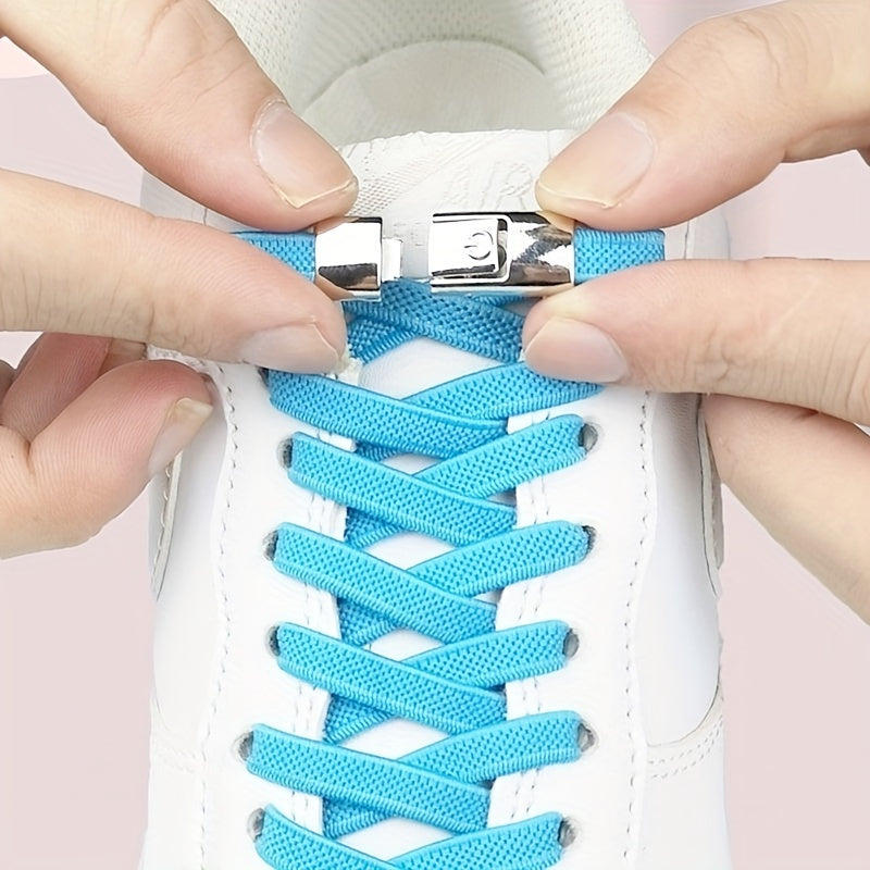 Unisex Elastic No Tie Shoelaces Set Widened Flat Dress Shoe Laces