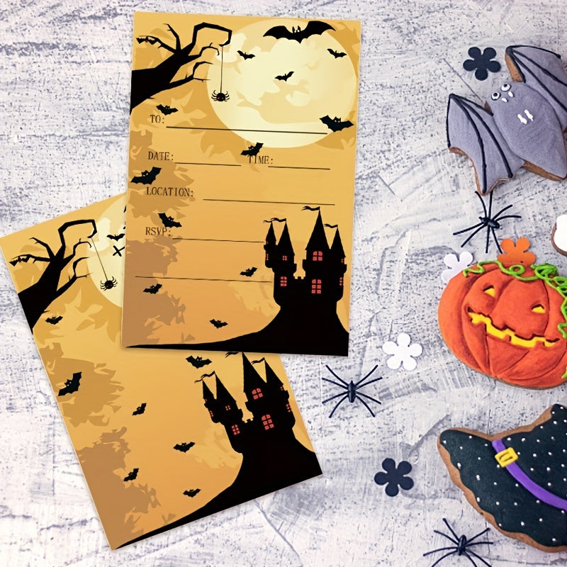 Halloween Party Invitations for Kids with Haunted House and Bat Designs