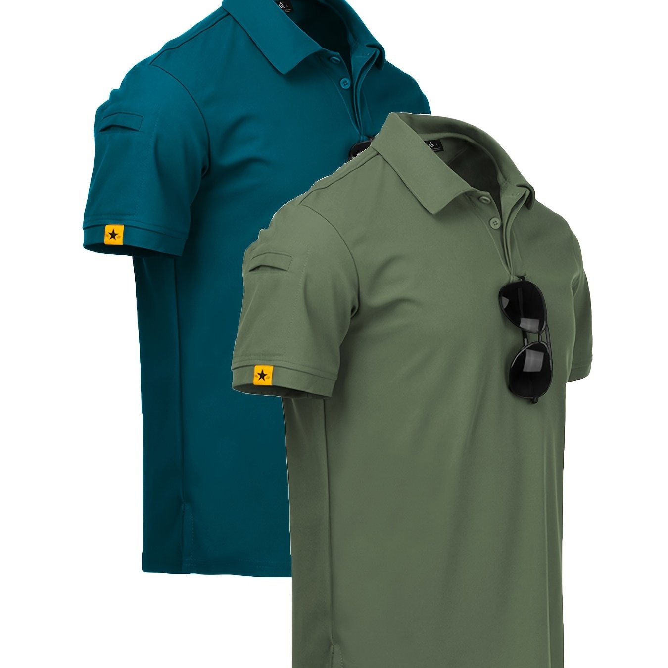 Conjunto de camisa de dos piezas para hombre en verano, poliéster, color sólido, casual, ajuste regular