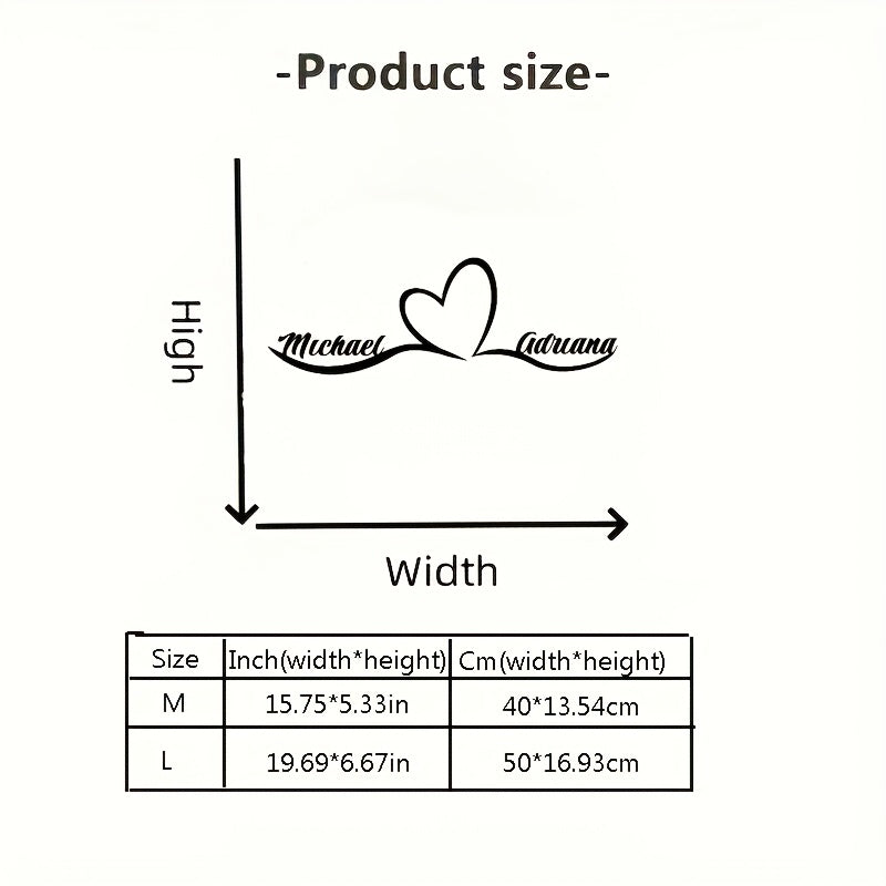 Personalized Iron Metal Sign with Names and Heart for Wedding or Bedroom Decor