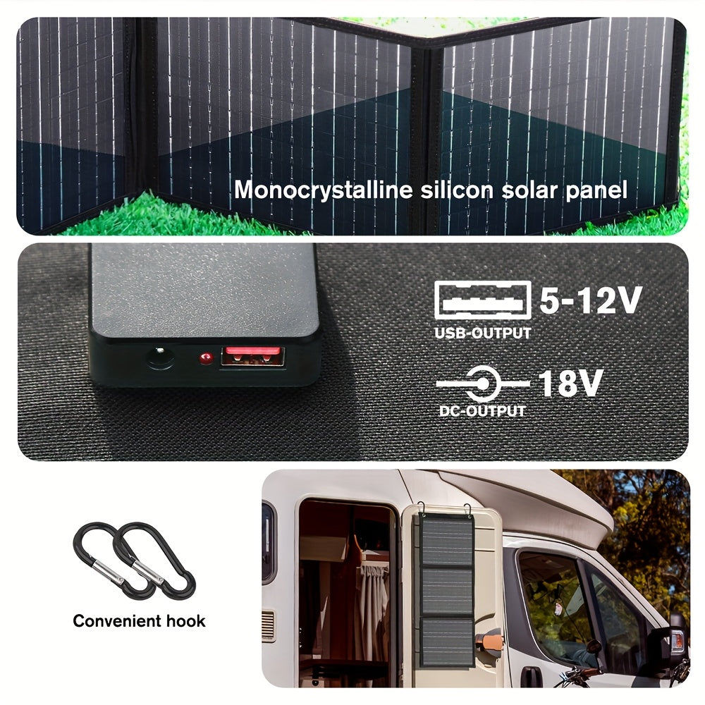 Foldable Solar Power Bank 60W USB and 18V DC Outputs for Camping and Travel