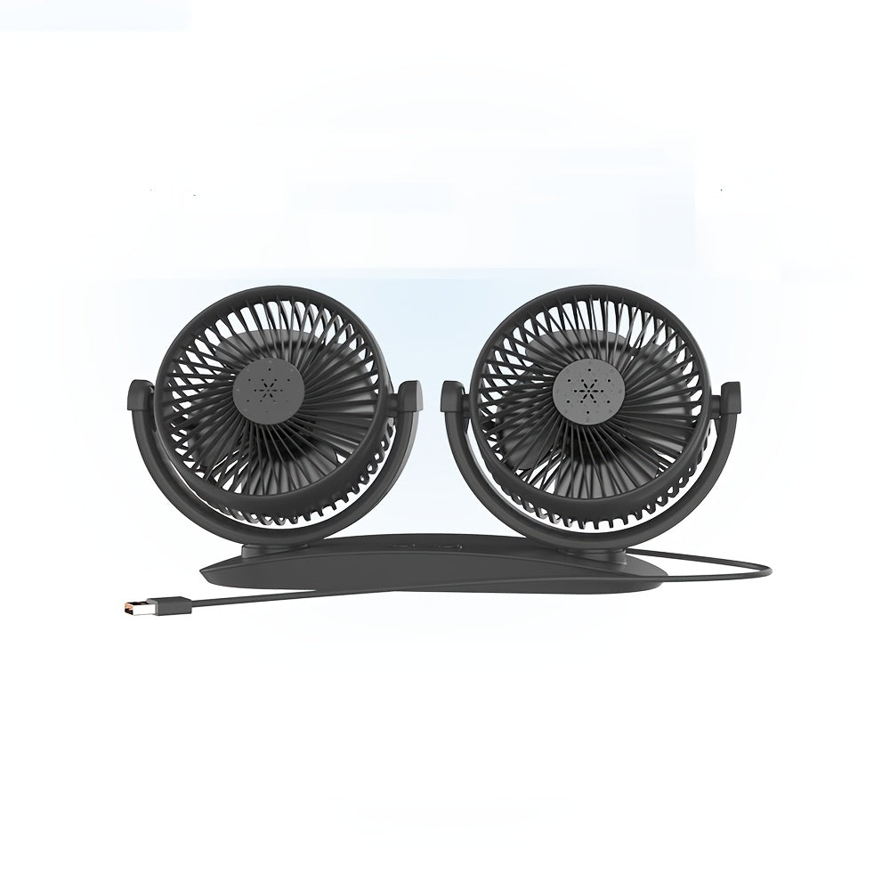 Portable Dual-Head USB Car Fan with Aromatherapy Cover, Adjustable Speed, Quiet Brushless Motor