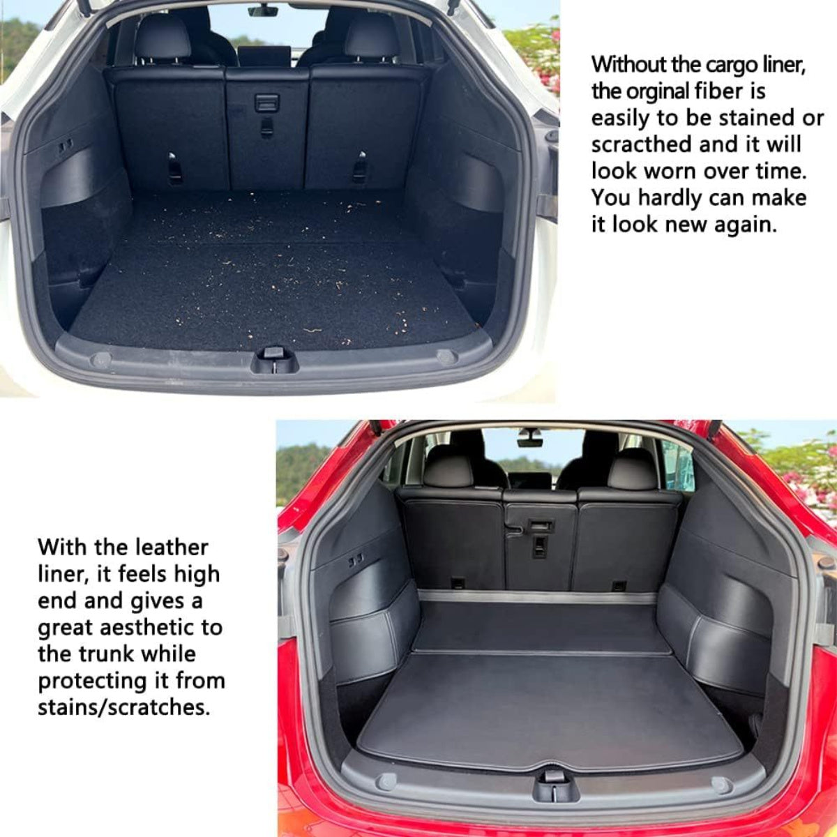 Car Trunk Mat Waterproof Leather Cargo Liner for Model Y with Raised Edges